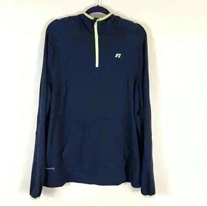 Russell Black Dri Power 360 Thumb Hole 3/4 Zip Athletic Running Hoodie Size L‎